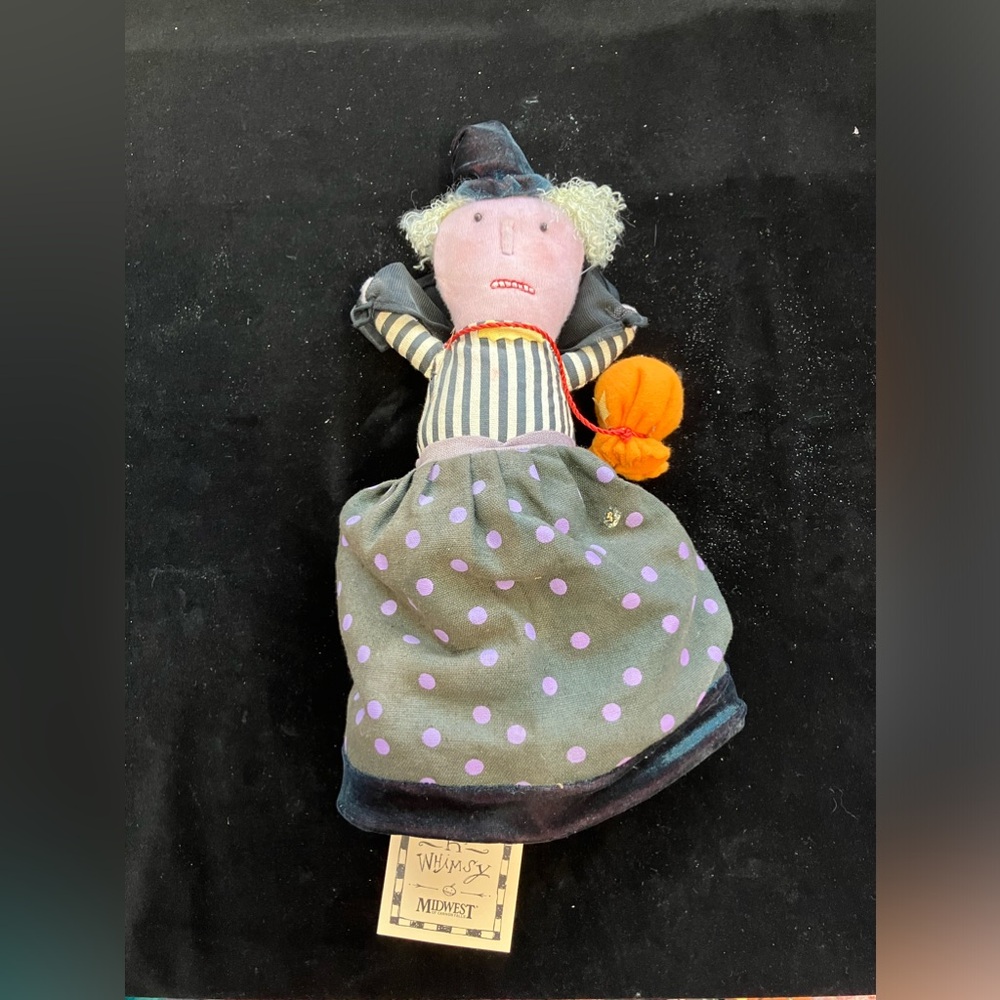 Vintage Style Cloth Folk Art Reversible witch Doll Rare Folk N Whimsy 14”Midwest